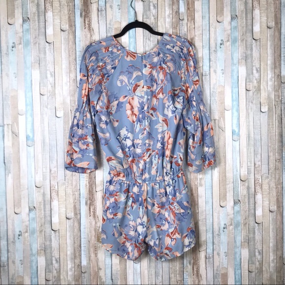 Joie S Floral 100% Silk Bell Sleeve Mani Romper - Picture 4 of 8